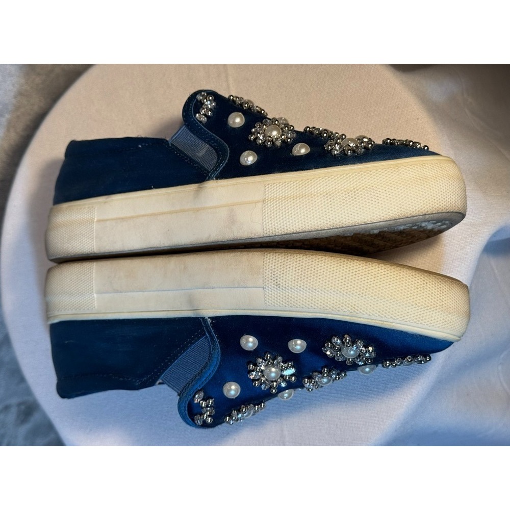 Topshop slip-on loafers 38 blue comfort shoes pearl embellished crystal preppy - Picture 8 of 10